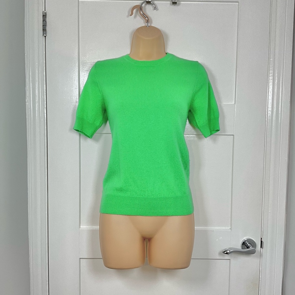 M&S Autograph Merino Wool & Cashmere Short Sleeve Sweater in Bright Green
